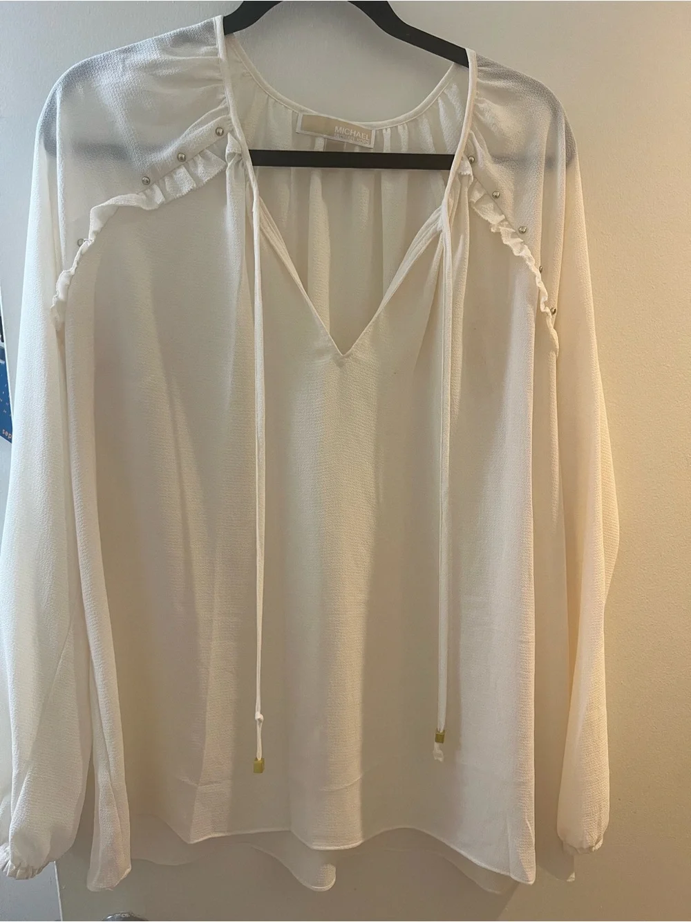 Michael Kors Cream V-Neck Long-Sleeve Peasant Blouse